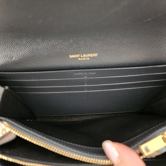 Saint Laurent Grain de Poudre Matelasse Flap Wallet Dark Gray Leather Gold YSL - Picture 7 of 12